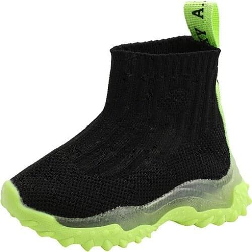 2021 Spring and Autumn New Sports Shoes Childrens Luminous Shoes Boys and Girls Flying Woven Surface Breathable Casual Sneakers