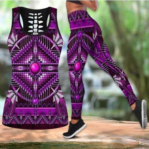 Fashion 3D Print Native Indian Purple Women Hollow Tanktop and Legging For Hipster Leisure Female Sexy Vest Clothe Harajuku S-63