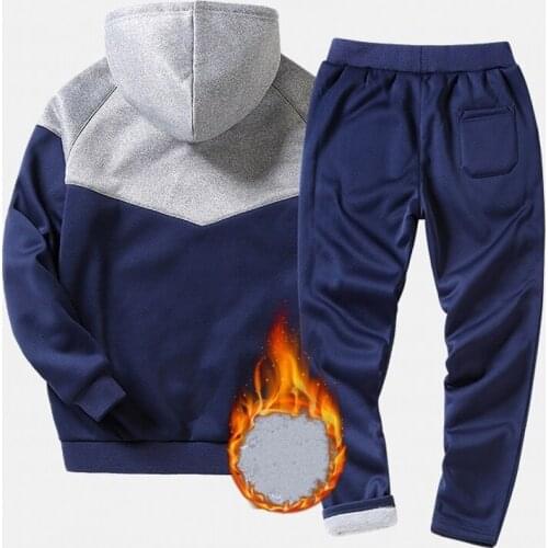 Fashion Winter Men Sets Jacket+Pant Thick Sweatsuit 2 Piece Set Tracksuit For Man Costume Sporting Homme M-4XL Male Zipper Blue