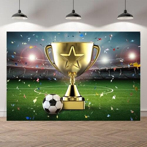 Neoback Champion Cup Football Soccer Field Grassland New Born Boy Birthday Backdrop Vinyl Photography Background Photo Studio