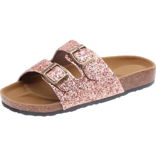 Wholesale Womens Summer Sandals Fashion Bling Sequins Thick Soles Muffin Soft Shoes Beach Cork Slippers Ladies Home Flip Flops