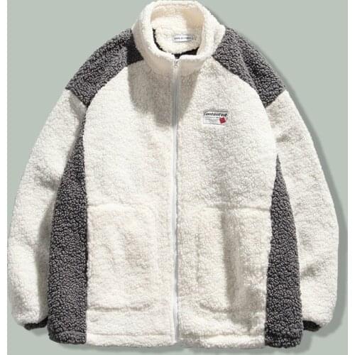 2021 Harajuku Lamb Wool Patchwork Parka Men Women Hip Hop Streetwear Oversized Parkas Winter Thicken Couple Unisex Coats Jackets