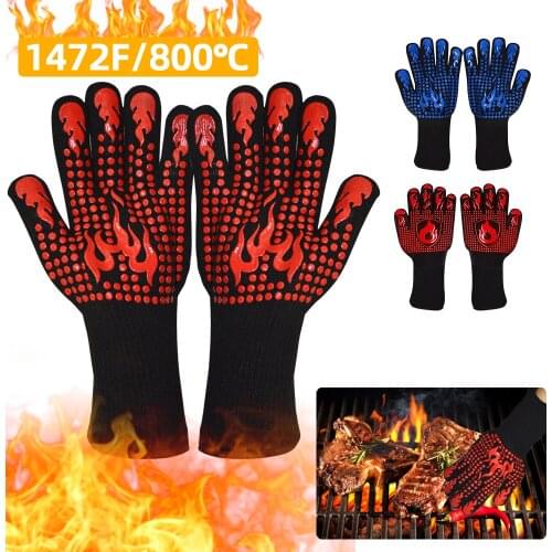 BBQ Grill Gloves High Temperature Resistance 800 Degrees Fireproof Heat Insulation Glove Cooking Baking Barbecue Microwave Oven