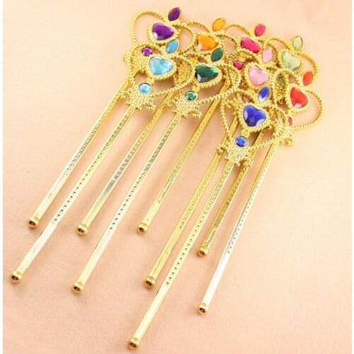 Princess Heart Wand Fairy Angel Magic wands Party Goody Bag Favor Fancy Dress Up Costume props Plastic Gem Gold sticks gift