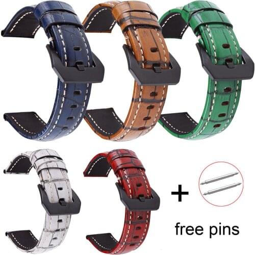 Vintage Bamboo Grain Genuine Leather Band 20mm 22mm 24mm 26mm Watch Strap Replacement Watch Band Bracelet With Pins