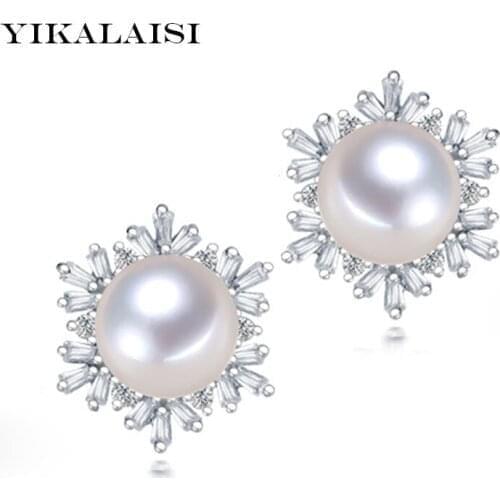YIKALAISI 2017 100% Real Freshwater Pearl Stud Earrings 925 Sterling Silver Jewelry 11-12 Big Pearl For Women Best Gifts