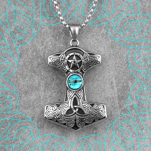 Nordic Mythology Blue Eye Stainless Steel Men Necklaces Pendants Chain Punk for Boyfriend Male Jewelry Creativity Gift Wholesale