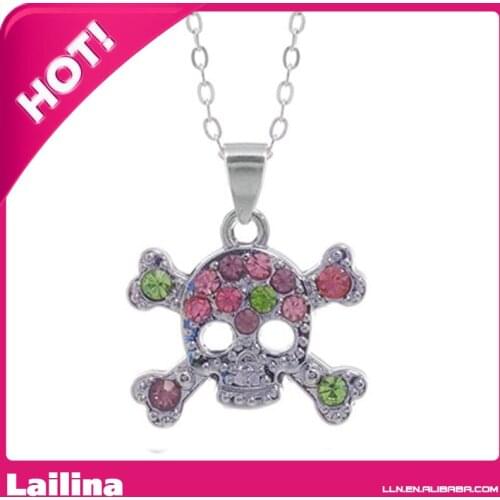 Rhinestone Skull with Multicolored Gems Pendant Necklace