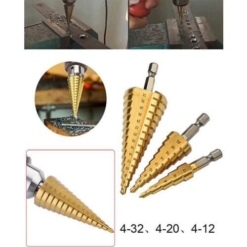 HSS Titanium Coated Step Drill Bit 4-12 4-20 4-32 Drilling Power Tools Metal High Speed Steel Wood Hole Cutter Cone Drill