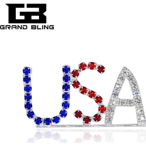 Rhinestone Souvenir Gift Hand-made Jewelry "USA" Lapel Pin