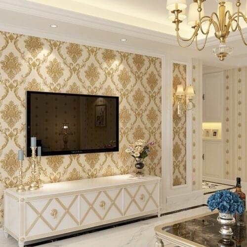 European Style Embossed Florals Pattern Wallpapers Non Woven Damask Flowers Wallpapers Rolls Living Room Bedroom Home Decoration