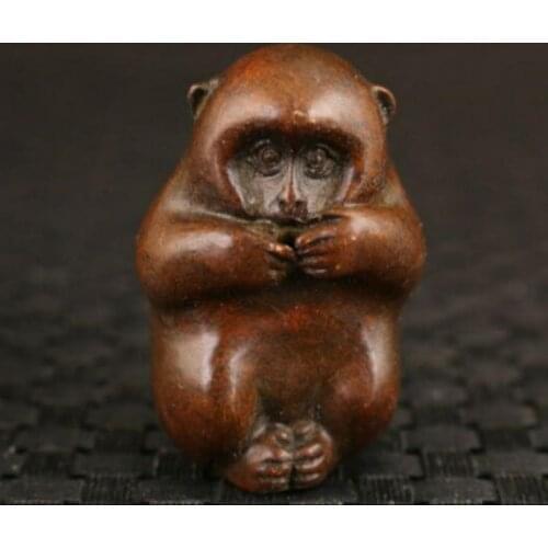 Japanese old bronze hand casting lovely monkey statue netsuke