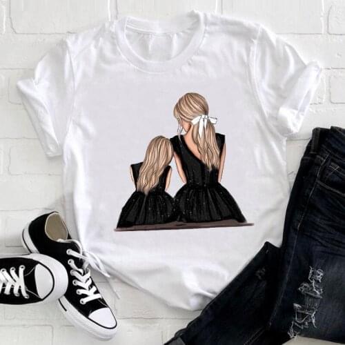Women Clothing Short Sleeves Summer Simple Clothes Cartoon Family Cute Print O Neck Tshirt Female Tees Tops Graphic T-shirts