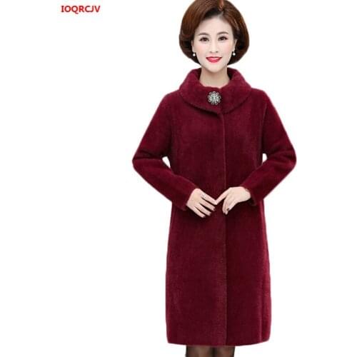 Women Winter Long Jacket High Quality Thick Imitation Mink Cashmere Coat Middle-aged Mother Knit Sweater Cardigan Faux Fur Coats