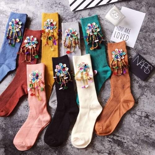 2020 handmade beading sequined cotton socks women autumn and winter wholesale price 9colors