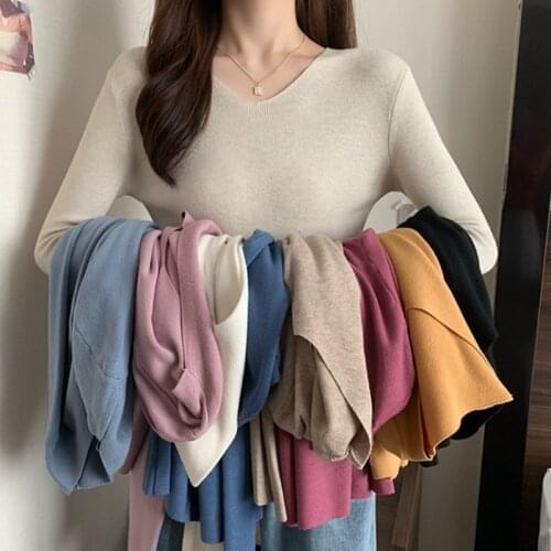 AOSSVIAO autumn winte cashmere sweaters women fashion sexy v-neck pullover slim 100% wool long sleeve 2021 knitted tops