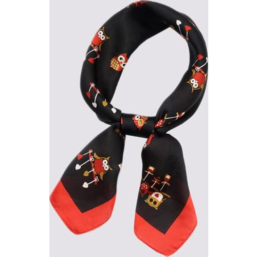 70cm Women Silk Square Neck Scarf Owl Cartoon Print Foulard Fashion Small Bandana Head Wear NEW [3970]