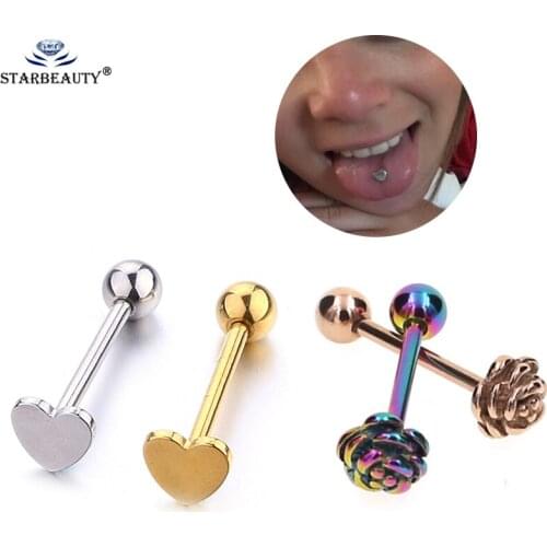 1Pc 100% Surgical steel 1.6x16/18mm Elegant Rose Flower Tongue Piercing Stud Ring Tongue Earring Stud Piercing Men Fashion