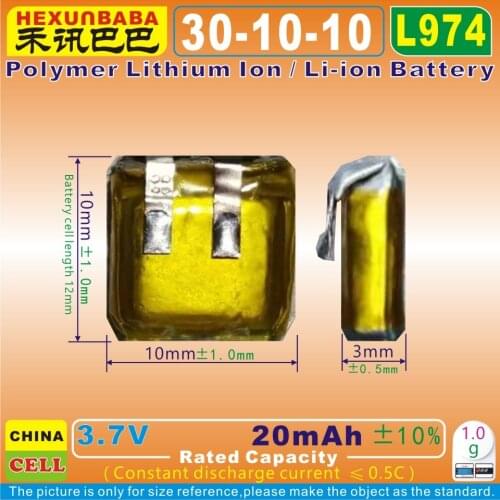 10pcs [L974] 3.7V 20mAh [301010] Polymer Li-Ion Battery For TWS Bluetooth earphone