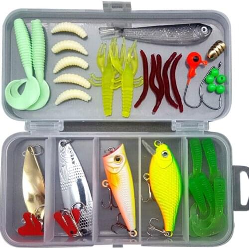 16/33/35Pcs Fishing Lures Set Popper Minnow Spoon Hooks Soft Lure Kit Artificial Bait Fishing Pesca Fishing Accessory J439
