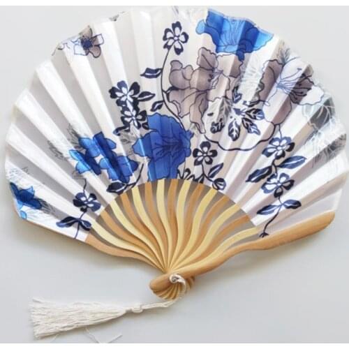 250pcs Personalized/Customized Bamboo 100% Polyester Flower Blossoms Wedding Chinese Japanese Folding Fan With tassel SN709