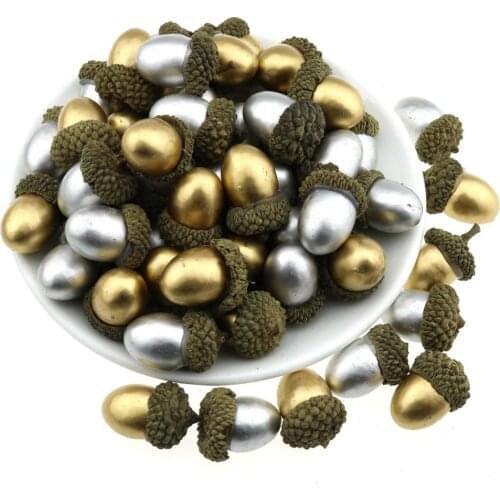 Gresorth 50pcs Gold + Silver Artificial Acorn Fake Acorns DIY Craft Material Home Party Christmas Fruit Decoration