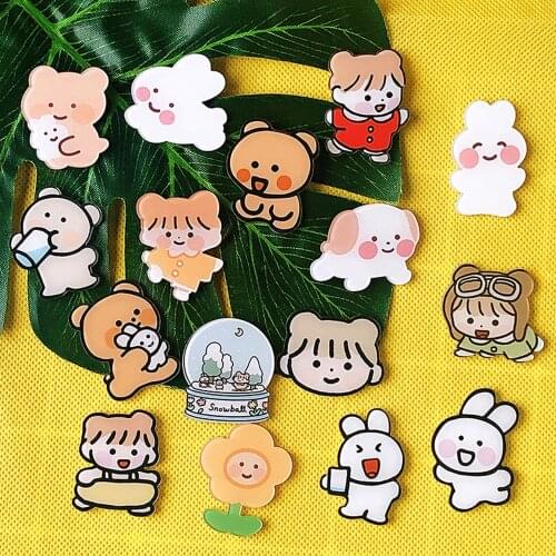 50pcs 16 Styles Mix Cartoon Animal Cute Bear Rabbit Snowball Little Girl Flatback Planar Resin Cabochon DIY Craft Embellishments