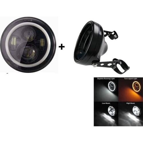 7 Inch Moto LED Projector Headlight Waterproof Bulb with 7" Side Mount Headlight Shells for Harley
