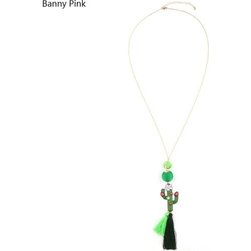 Bohemia Cactus Charms Y Necklace For Women Cute Tassel Statement Necklace Chunky Long Pendant Necklace Fashion Jewelry Colliers