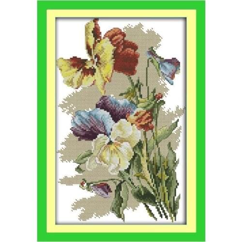 Pansy Flowers 11CT 14CT Hand Embroidery Cross Stitch Kit Furniture Cloth Sewing Embroidery Decorative Painting Embroidery