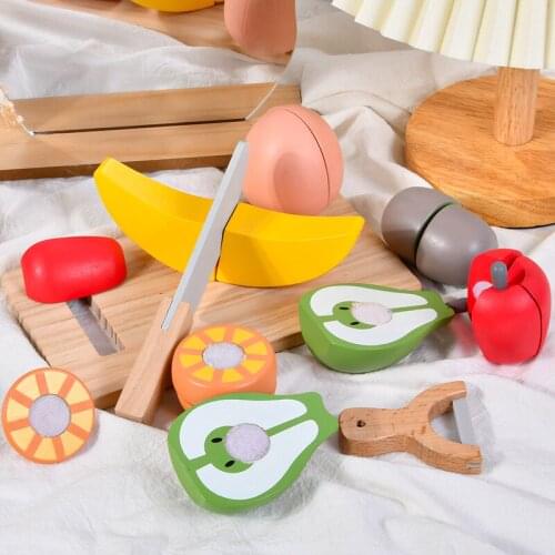 Childrens Wooden Simulated Kitchen Toy Montessori Education Play House Fruit Vegetable Cut Game Eye Hand Coordination Kid Gift
