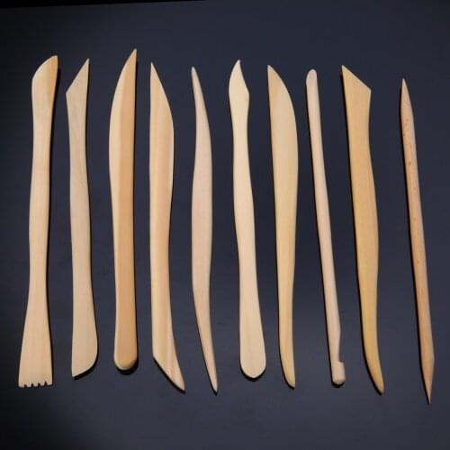 New 10pcs Wood Wooden Clay Modeling Tools Set Polymer Clay Tools Sculpting DIY Engrave Craft Play dough Handicraft Smooth Tools