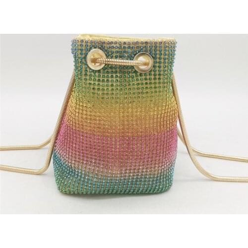 Rainbow Color Exquisite Handbags Women Mini Chain Shoulder Purses Crystal Clutch Bags Rhinestone Party Crossbody Bag