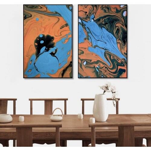Modern Abstract Color Spalsh Canvas Painting Brown Blue Wall Art Poster Pictures Creative Living Room Home Decoration