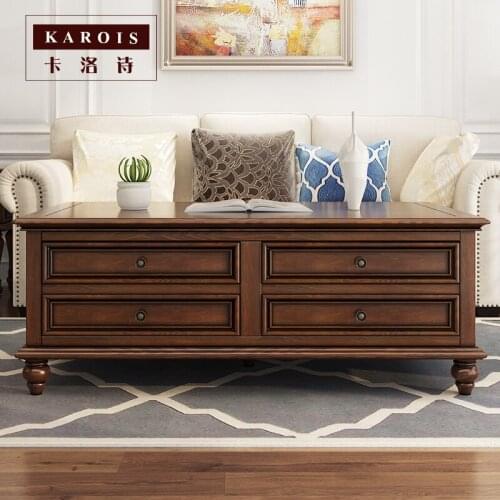 Karois06 Full Solid Wood Coffee Table Ash Distressed Simple Retro Tea Table Small Apartment Living Room Combination Furniture