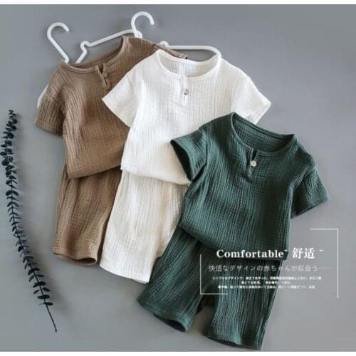 Kids Clothing Sets 2021 New Childrens Cotton and Linen T-shirt Suit Boys and Girls Short Sleeve + Shorts Two-piece