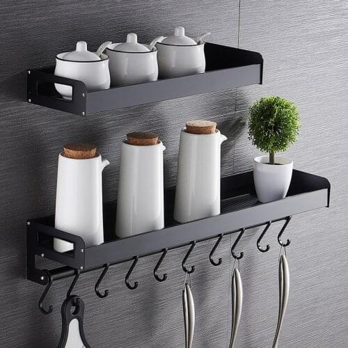 Kitchen Racks Wall Hanging Punch-free Home Storage Rack Black Condiment Seasoning Rack Household Holders