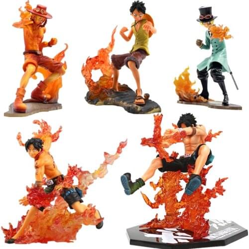One Piece Anime Doll DXF Erection Ace Saab Luffy Three Brothers Set PVC Action Doll Saab Ace Fighting Scene Collection Doll
