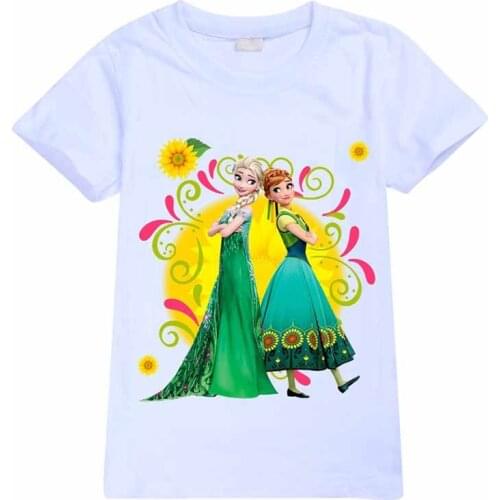 Summer Diney Cartoon Short Kids' Shirt Frozen Elsa Sisters Princess Casual Short-sleeved Outfits Top Cute T Shirts Girls Tees
