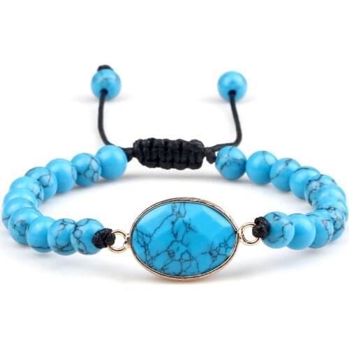 Trendy Women Natural Stone Beaded Bracelet Handmade Blue Turquoises Adjustable Rope Braided Bracelet Charm Reiki Healing Jewelry