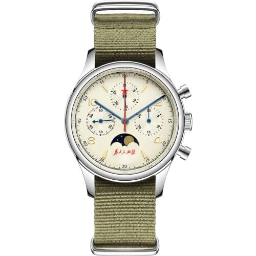 Classic Mens 1963 Moonphase Chronograph Seagull ST1908 Movement Calendar Sapphire Glass Mechanical Wristwatch