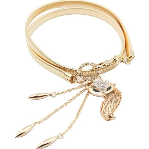 New Wedding Elastic Belts Women Cute Charming Lady Little Fox Stretch Rhinestone Gold Waist Chain Belt Waist Chain Wholesale