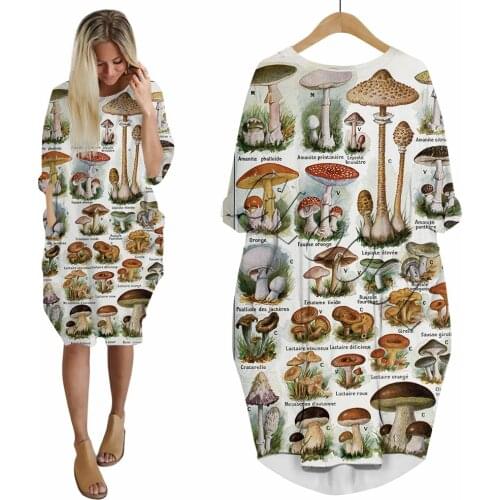 CLOOCL Popular Vintage Vegetable Mushroom 3D Print Dress Casual Women Dress with Pocket Party Clothing Long-sleeve Female Dress