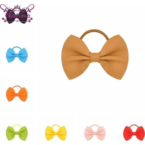 Nishine 1 Pair 2inches Striped Bowknot Headband Solid Color Elastic Hair Bands Infant Bows Headwear Baby Girls Styling Tools