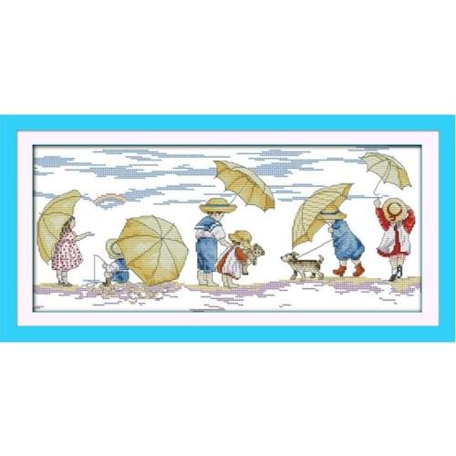 Joy Sunday cartoon pattern beach play count cross stitch kit 11CT 14CT DMS precise printing pattern DIY embroidery gift set