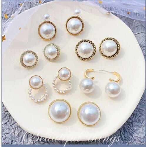 ROSE LIFE Trendy Design Elegant Simulated Pearl Big Round Rhinestones Vintage Stud Earrings for Women Girl 2021 Weeding Jewelry
