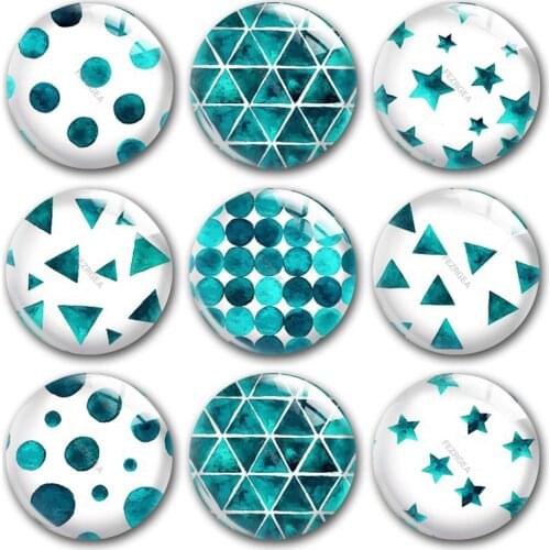 Handmade Cyan-blue Triangle Point Stars Pattern Round Photo Glass Cabochons Demo Flat Back DIY Jewelry Making Findings Accessory