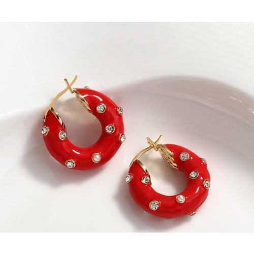 AENSOA 2021 Enamel Alloy U type Rhinestone Hoop Earrings For Women Girls Korean Fashion Geometric Earring Wedding Jewelry Gifts