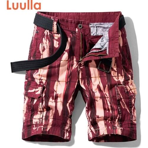 Luulla Men Summer New Fashion Hip Hop Print Cotton Cargo Shorts Men Casual Pockets Outwear Zipper Safari Style Cargo Shorts Men