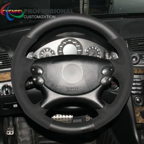 DIY Hand-Sewn Non-Slip Black Leather Suede Car Steering Wheel Cover For Benz AMG C209 C219 W211 R230 Car Interior Accessories